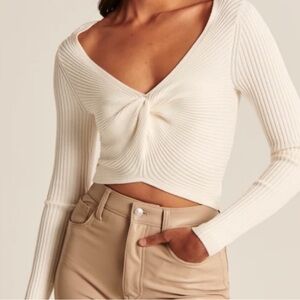 Abercrombie Twist Front Sweater Top in White